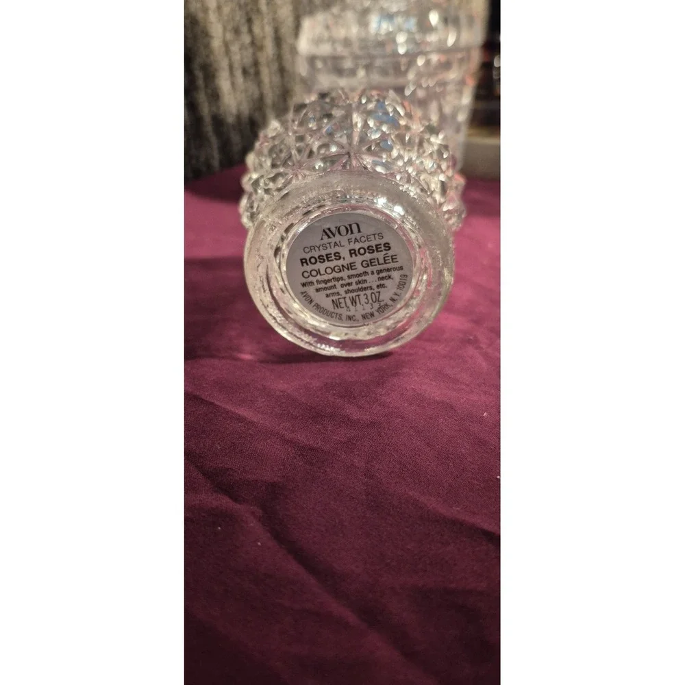 Vintage Avon Crystal Facets Roses Roses Cologne Jar + Glass Decanter Vanity Set